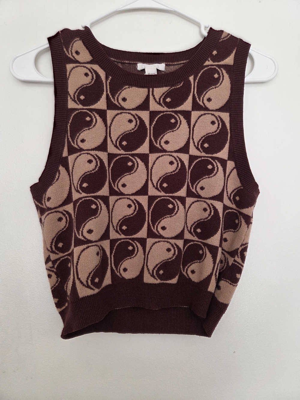 Full Tilt Yin Yang Checkerboard Knit Sweater Vest Sz Large (Fits Like XS/S)